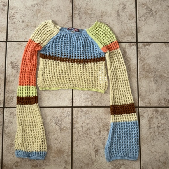 UO • Chloe Cropped Knit Sweater Colorful Festival Size XS Boho - Picture 3 of 8